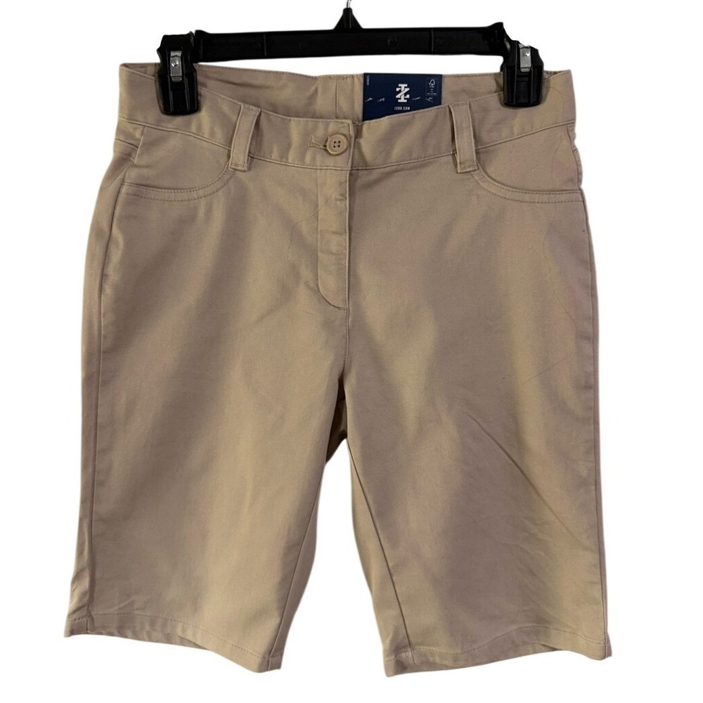 IZOD Girls Khaki School Uniform Bermuda Shorts Tan Size 3 NWT Stretch Easy Care